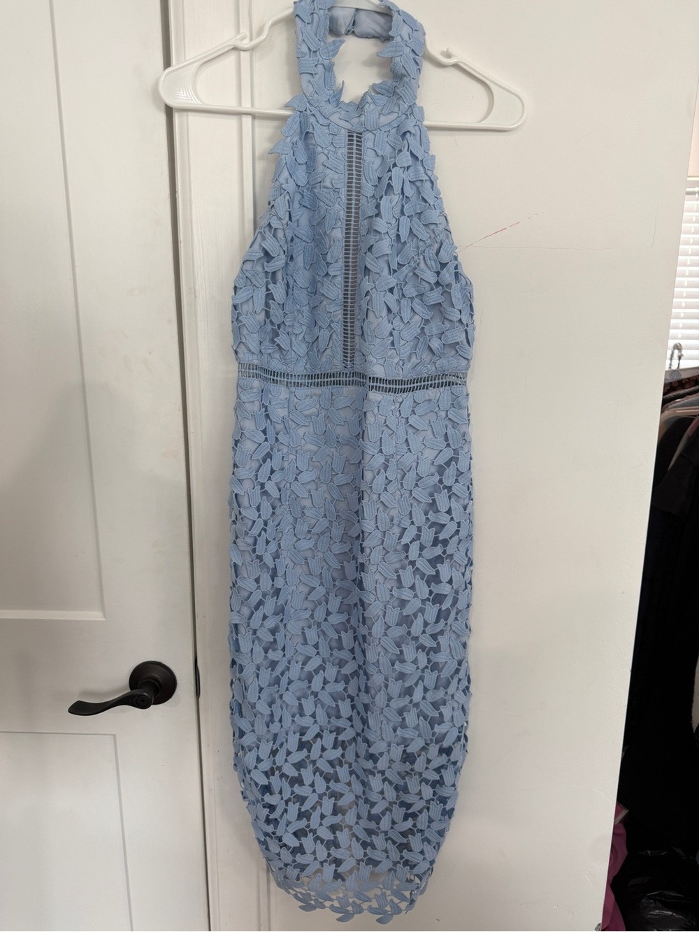 Bardot Gemma Lace Halter Midi Dress in Dusty Blue - Size 4 (EUC)